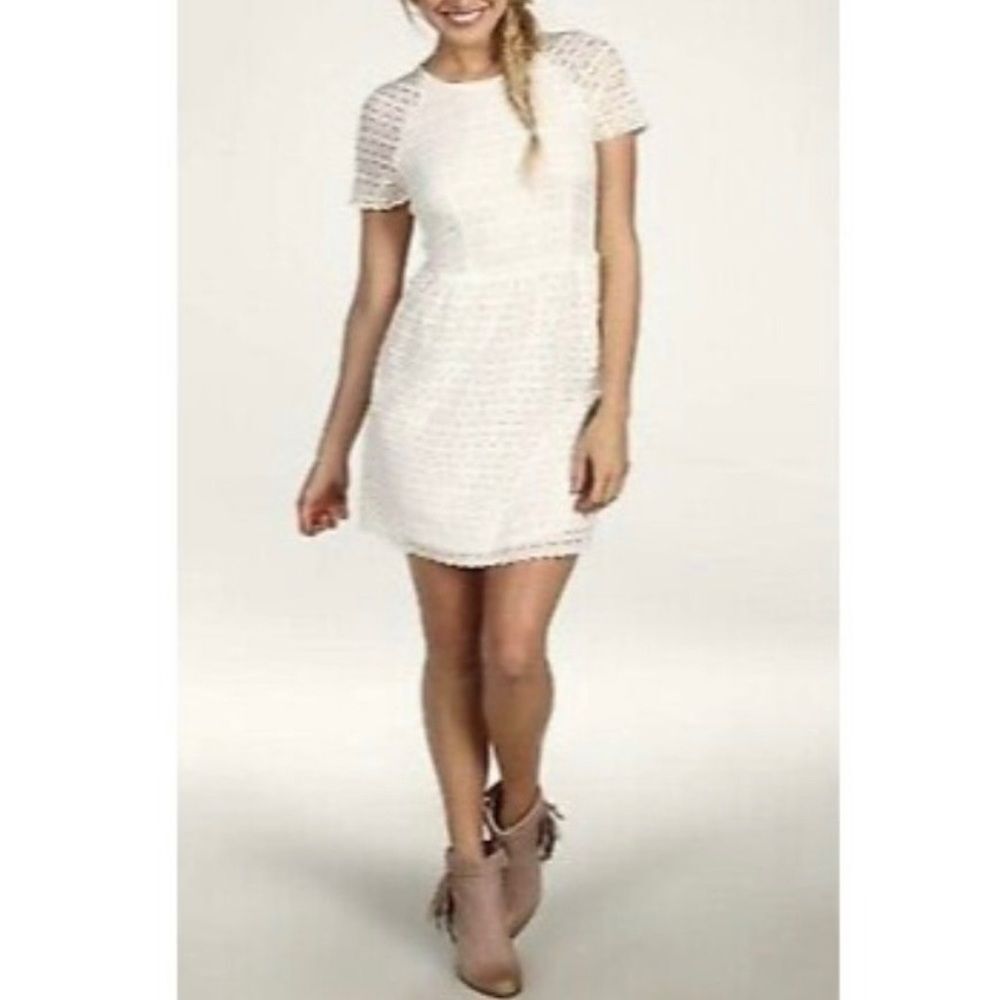 Free People Candy Ivory Lace Vintage Inspired Mini Dress - Picture 3 of 14